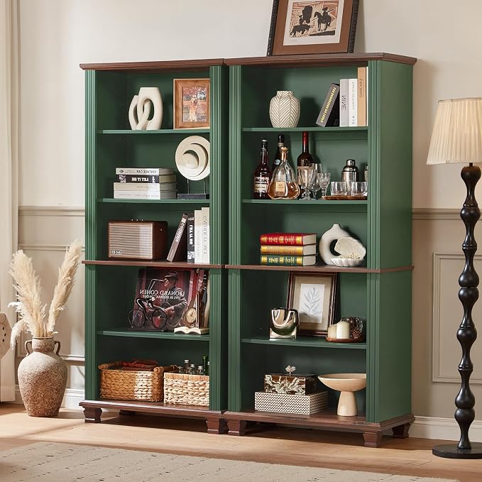 70" Tall Green Bookshelf, 5 Tier Wooden Book Shelf - Image 2