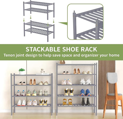 4 Tier Bamboo Shoe Rack for Closet Free Standing Wood Shoe Shelf for Entryway - Image 5