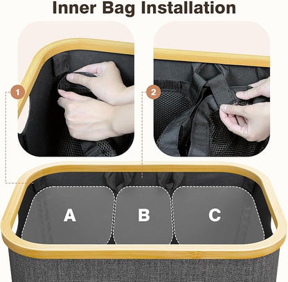 Laundry Hamper with Lid, 145L Extra Large Hamper 3 Section Dirty Clothes Hampers - Image 2