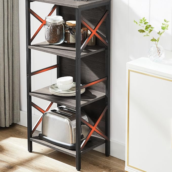Small Bookshelf, 4 Tier Industrial Bookcase - Image 5