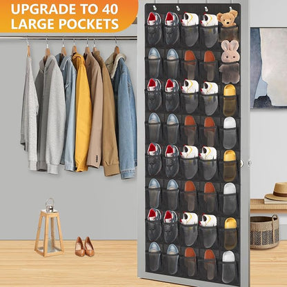Over The Door Shoe Organizer, 40 Large Mesh Pockets Hanging Shoe Rack Organizer - Image 2