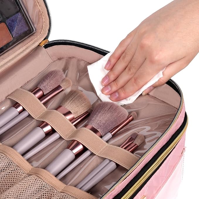 Double Layer Travel Makeup Bag for Women, Large Cosmetic Case Organizer - Image 7
