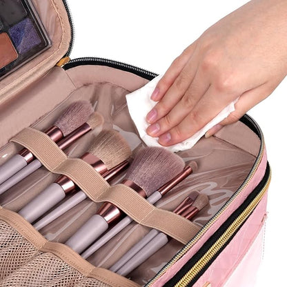 Double Layer Travel Makeup Bag for Women, Large Cosmetic Case Organizer - Image 7