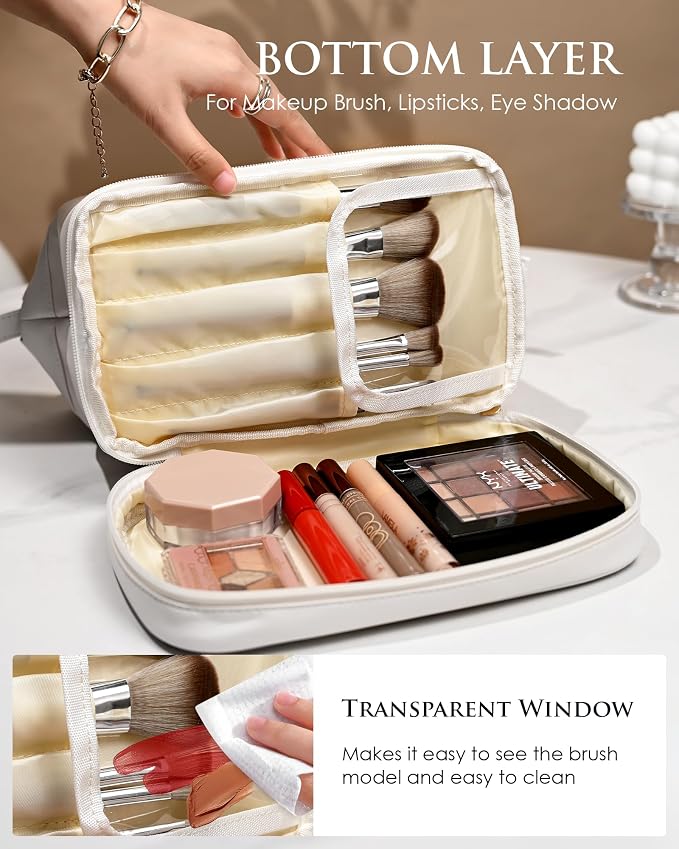 Bridesmaid Gift, Initial Makeup Bags, Personalized Double Layer Cosmetic Bag - Image 3