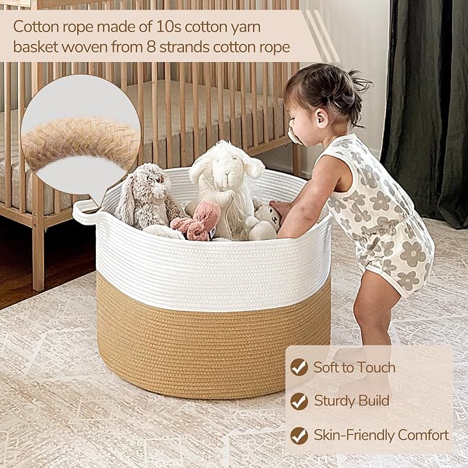 INDRESSME XXXLarge Jute Rope Basket 21.7" x 21.7" x 13.8" Woven Baby Laundry - Image 4