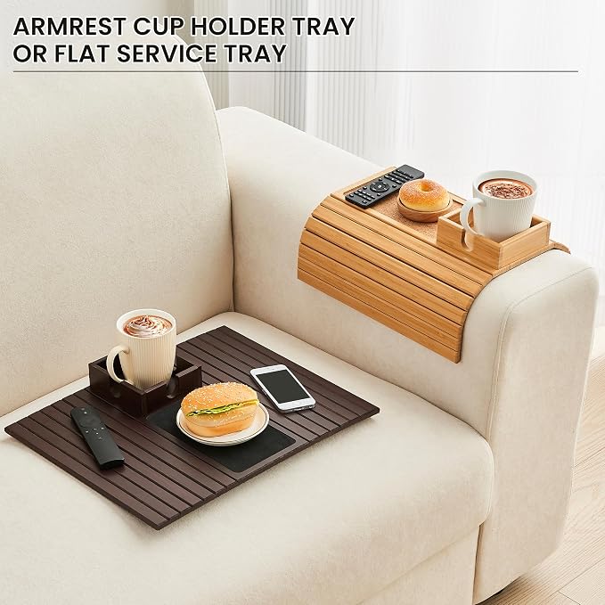 Bamboo Couch Cup Holder, Foldable Sofa Arm Tray, Anti-Slip Couch Aremrest Tray - Image 5