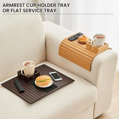 Bamboo Couch Cup Holder, Foldable Sofa Arm Tray, Anti-Slip Couch Aremrest Tray - Image 5