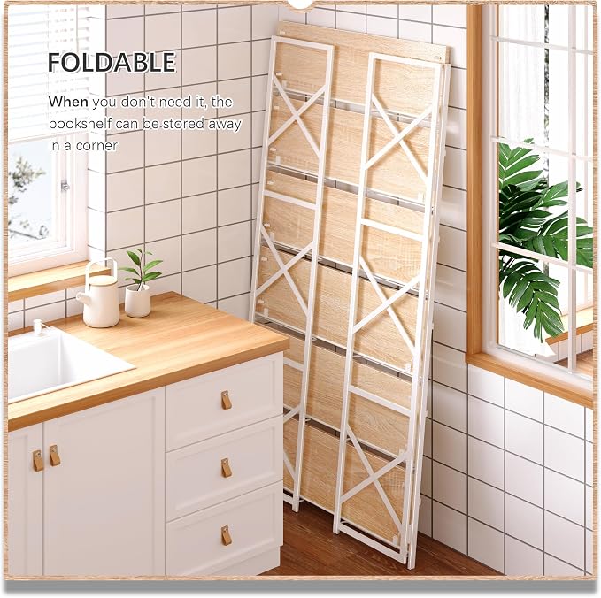 4NM Extra Wide 6 Tiers No Assembly Book Shelves, 61.8" H Folding Bookshelf - Image 4