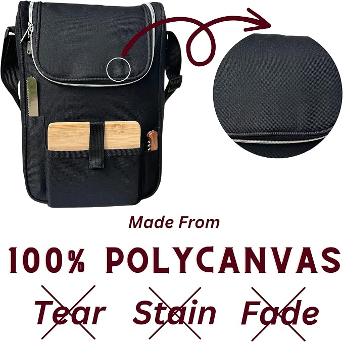 Truvelli Black Insulated Wine Tote Bag: Portable 2 Bottle Cheese Waterproof - Image 5