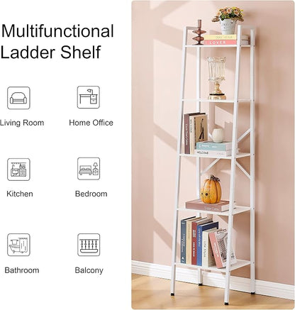 Hoctieon 5-Tier Industrial Ladder Bookshelf, Narrow Ladder Shelf, Tall Standing - Image 8