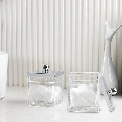 Glass Cotton Jar Holder 2 Pack– Silver/Chrome Lid, Elegant Bathroom Storage - Image 4