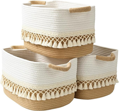 2 Pack Storage Basket for Shelves, Boho Cotton Rope Storage Bins by Degeyoyo