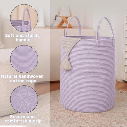 Large Woven Laundry Basket Hamper, 100L Cotton Rope Storage Bin - Image 6