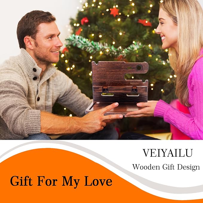 Gifts for Men Women Dad Husband Boyfriend Wood Phone Docking Station Nightstand - Image 5