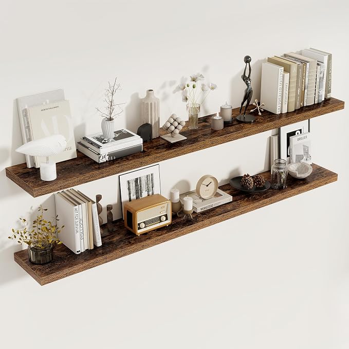 72 Inch Floating Shelves 2 Pack, 8 Inch Deep Floating Shelf Wall Mounted by FunMemories