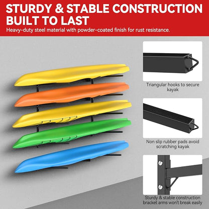 Kayak Storage Rack Wall Mount Adjustable 5 Levels Kayak Rack Wall Hanger Holder - Image 4