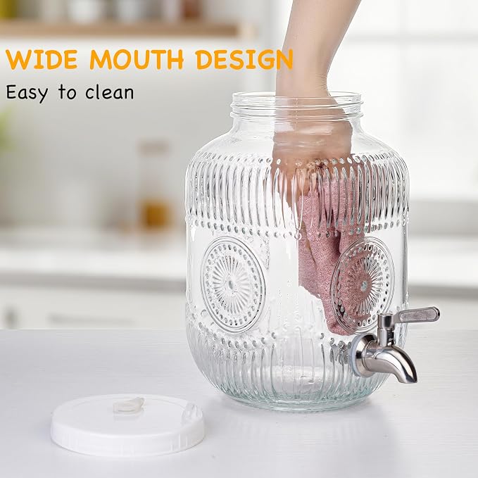 Amzcku 1 Gallon Glass Beverage Dispenser, 18/8 Stainless Steel Spigot and Lid - Image 4