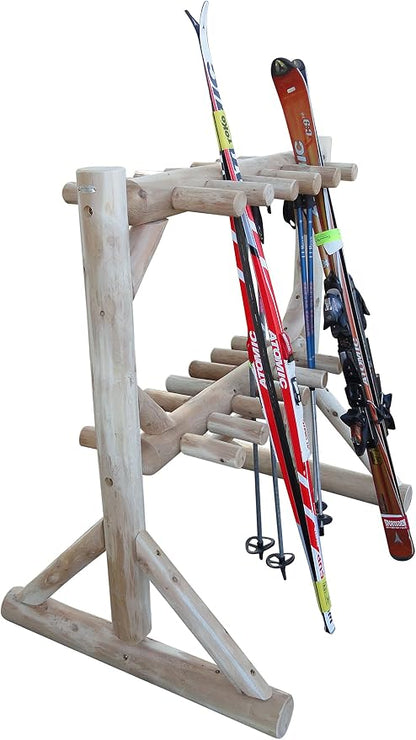 17-Place Freestanding Log Ski Rack Holder, Indoor & Outdoor Snowboard Racks by LogKayakRack
