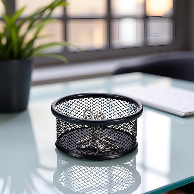 Black Metal Paper Clip Holder Mesh Paperclip Bowl Binder Clip Dispenser Desk - Image 8