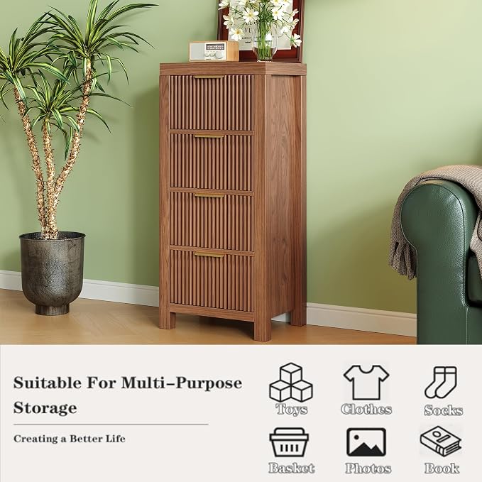 Mid-Century Fluted 8 Drawers Dresser, Modern Wooden Tall Dresser - Image 4