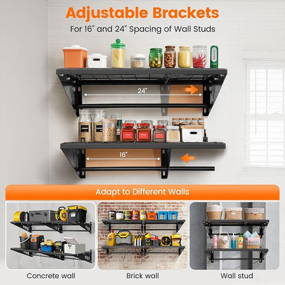 Garage Shelving 2x2ft 4-Pack, Garage Storage Rack 24"x24" Metal Shelves Black - Image 6