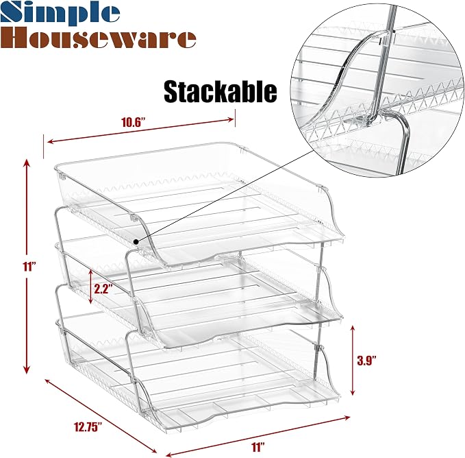 Simple Houseware 3-Tier Crystal Clear Stackable Document Letter Tray Paper - Image 3