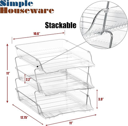 Simple Houseware 3-Tier Crystal Clear Stackable Document Letter Tray Paper - Image 3