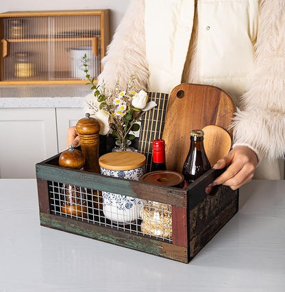TIMRIS Set of 3 Rustic Wood Nesting Crates, Farmhouse Distressed Wooden Storage - Image 3