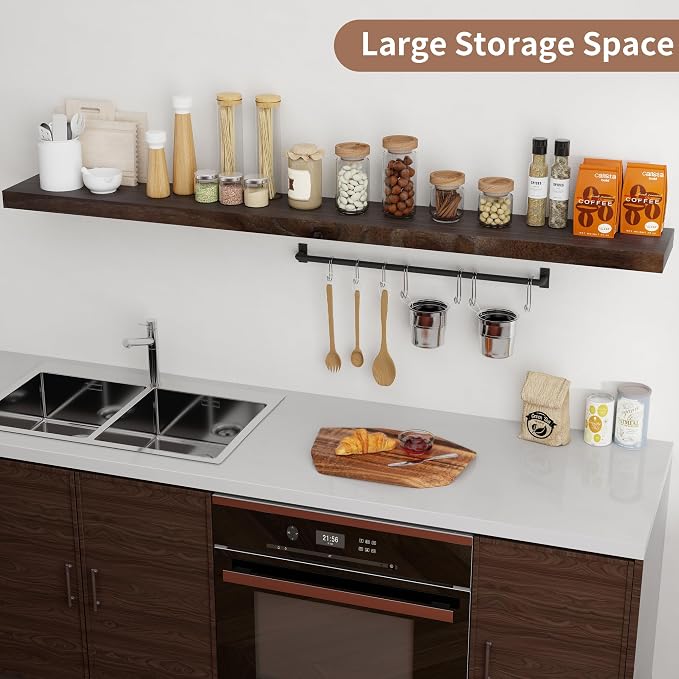 Axeman Floating Shelves for Wall, Rustic Elm Wood 72'' W x 8" D Wall Mantel - Image 6