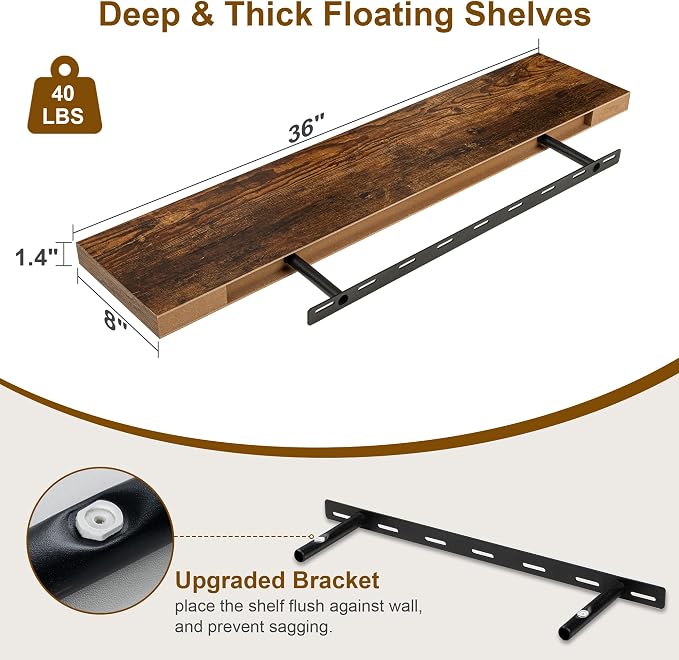 Floating Shelves 36 Inch Long, Deep Floating Shelf - Image 3
