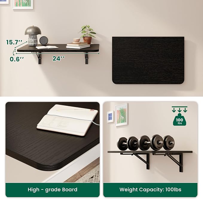 Dogsky Wall Mounted Folding Table, Floating Desk 24x15.7Inch, Fold Down Shelf - Image 3