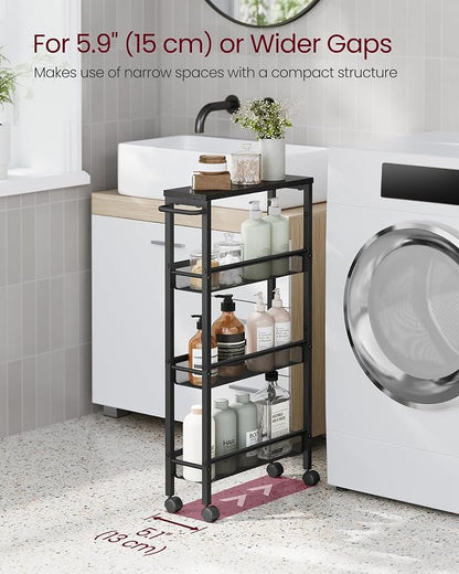 VASAGLE Slim Rolling Cart, 4-Tier Storage Cart, Narrow Cart - Image 3