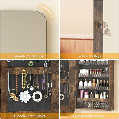 Vlsrka 47.2" LED Mirror Jewelry Cabinet, Wall/Door Mounted Full Length Mirror - Image 6