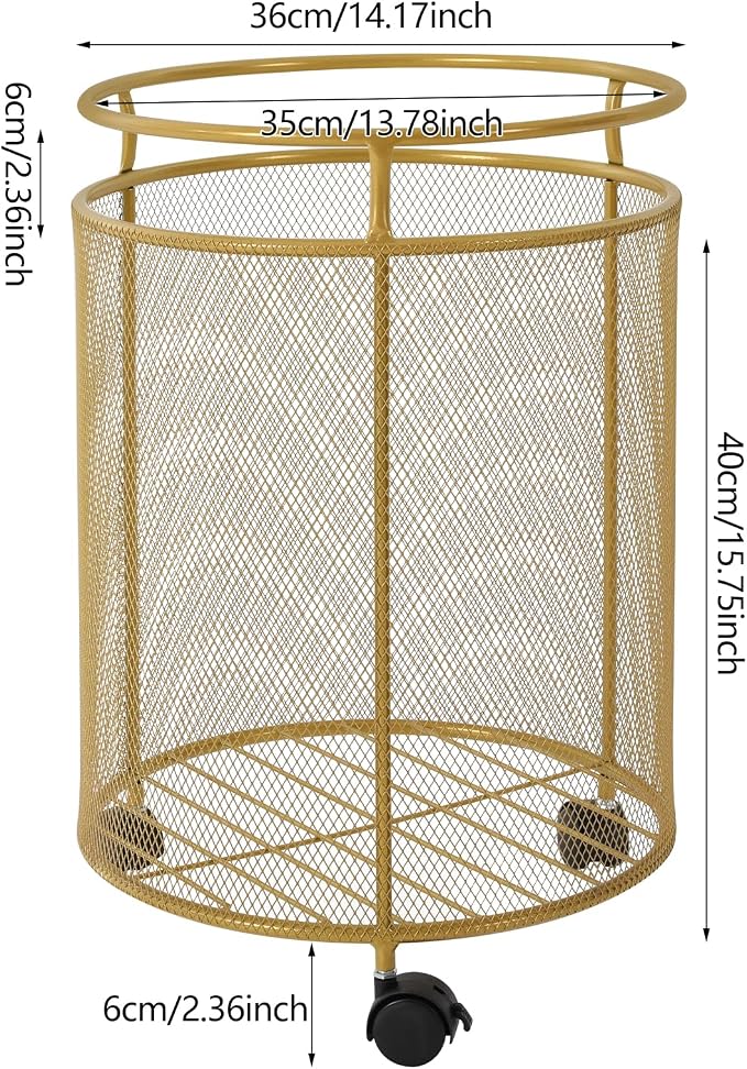Laundry Hamper with Wheels, Round Metal Laundry Basket Cart, Portable Laundry - Image 4