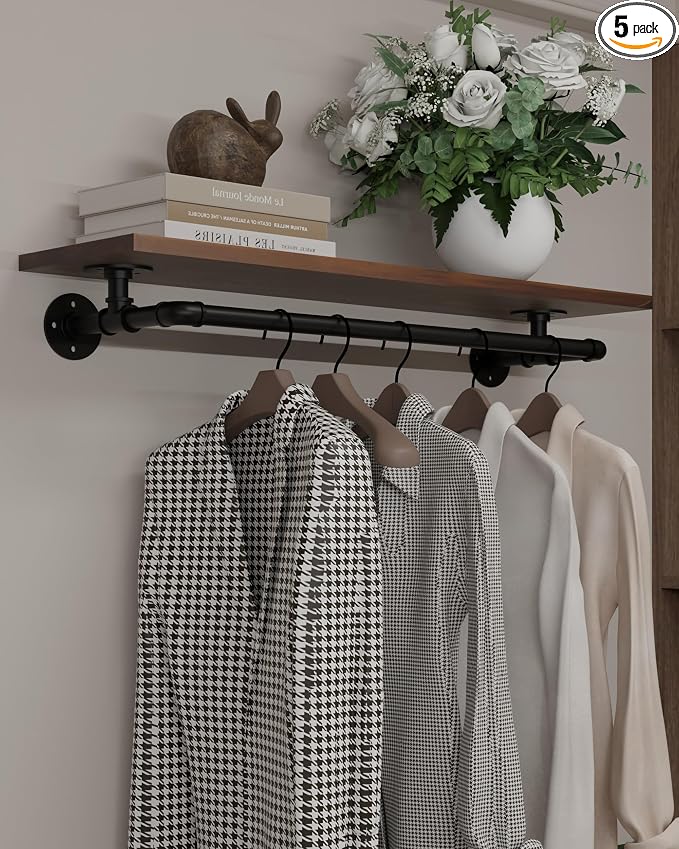 Clothes Rack 36in, Wall Mounted Garment Rack by INDUSTRIALSHELVESDESIGN