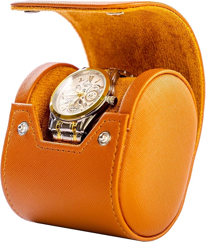 MR.OKAY Single Watch Travel Case -Classic Leather Watch Case by MR.OKAY