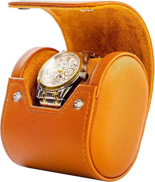 MR.OKAY Single Watch Travel Case -Classic Leather Watch Case by MR.OKAY