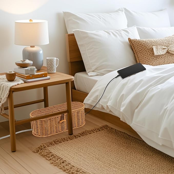 Cable Management Box, Handwoven Faux Rattan Cord Organizer Box - Image 6