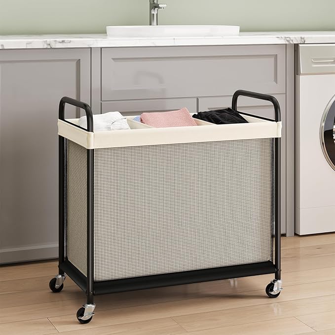 ELYKEN Laundry Hamper 3 Section, 120L Rolling Laundry Sorter - Image 2