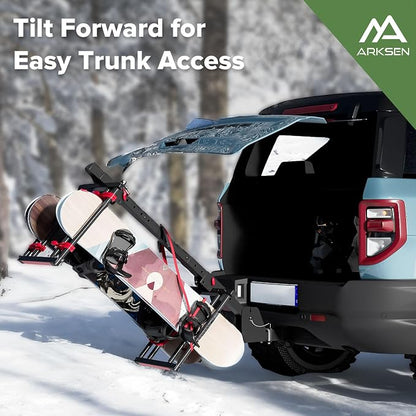 Arksen Folding Hitch-Mounted Ski/Snowboard Rack, Snowboard Mount Carries 6 Pair - Image 3