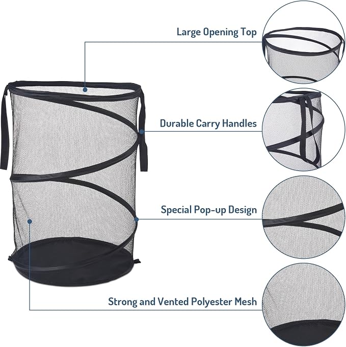 Mesh Popup Laundry Hamper 115L Foldable Laundry Basket Extra Large Capacity - Image 4
