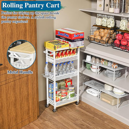 Rolling Slim Storage Cart, 4-Tier Narrow Bathroom Laundry Room Organization Cart - Image 7