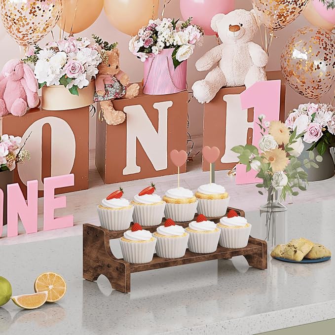 Wood Display Stand, 2 Tier Perfume Organizer Display Riser Cupcake Stand - Image 5