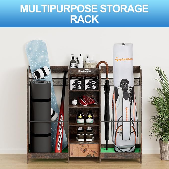 Golf Bag Storage Organizer for Garage, Premium Wooden 2 Golf Bags Rack - Image 3