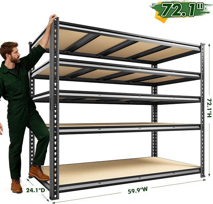 59.9" W Garage Shelves 2230LBS Metal Shelving, 5 Tier Adjustable Garage Storage - Image 3