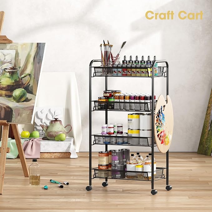 TOOLF 4-Tier Rolling Cart, Metal Utility Cart - Image 2