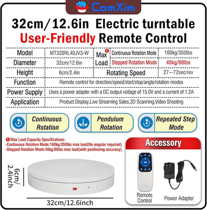 12.6Inch/350lbs Capacity Large Rotating Platform, Remote Rotating Display Stand - Image 2