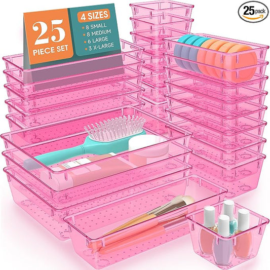 25 PCS Plastic Drawer Organizer Set, 4-Size Versatile Organizer Trays & storage by SpaceHacks