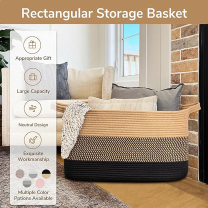 Goodpick Woven Blanket Basket, 21.6" x 14.9" x 11.8" Wicker Laundry Basket - Image 7