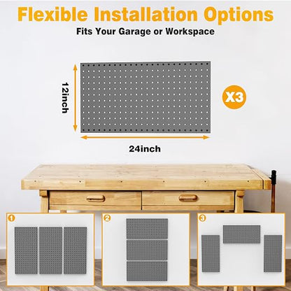 Pegboard Smith Metal Pegboard Panels 12" x 24", 3 Pack Black Wall Mounted Tool - Image 7